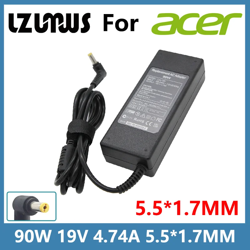 19V 4.74A 90W 5.5*1.7MM AC 노트북 충전기 어댑터 에이서 갈망 5742G 5750G 5755G 5920G E1-571G V5-5..