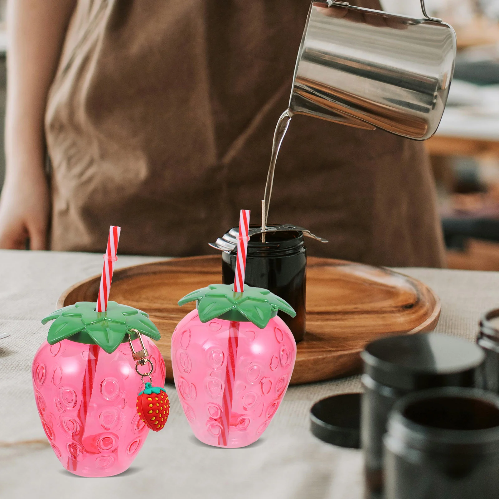 4Pcs Strawberry Cup Water Bottle Coffee Glass Glassware Cups Drinking Tumbler Hawaii Cold Drinking Cup Juice Bottle For Kids