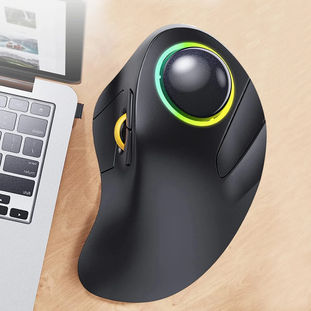 Mouse Trackball Recarregável sem Fio Bluetooth Ergonômico Rgb Rollerball Index Finger Contro