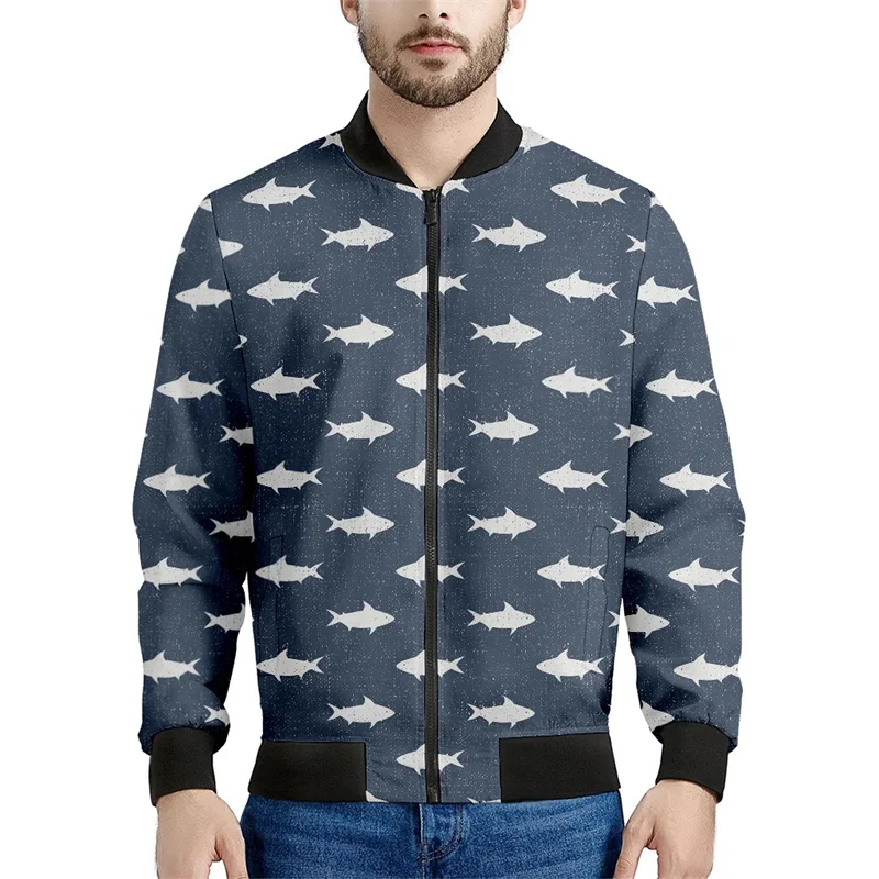thumbnail image 1 of Chaqueta con estampado de tiburón divertido para hombre, con estampado 3D de animales, mangas largas, para primavera y otoño, chaquetas de gran tamaño con cremallera, abrigo, ropa de calle, 1 of 5