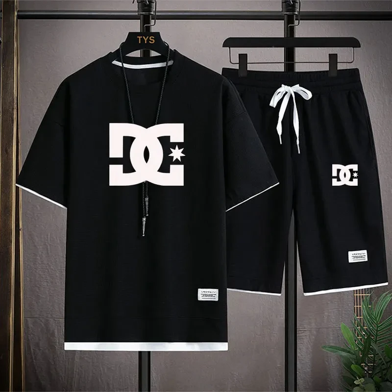 

Men's chess t-shirt and shorts set, workout suits, Korean fashion, summer clothing, casual runners, set set set, 2 pieces