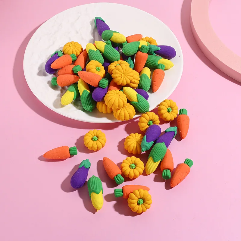 10Pcs/Lot Cute Vegetable Pencil Rubber 3D Kawaii Cartoon Pumpkin Corn Eggplant Carrot Erasers for Kids Stationery School Supplie 4