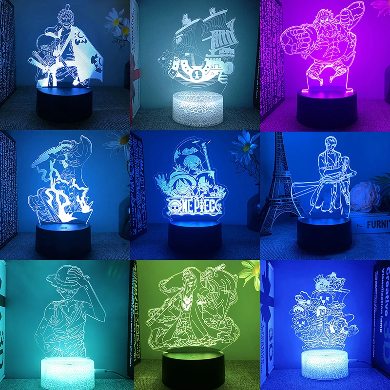 

35Models 7/16 One Piece Anime Figures Toys Manga Night Light Luffy Chopper Zoro Acrylic Bedroom Lamp Children's Birthday Gift