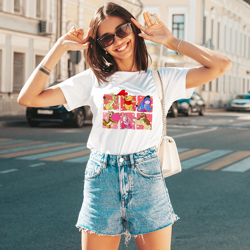 

Disney Youth Fashion Women T-shirt Winnie The Pooh Sweet Style Cute Female Clothes Summer Street Harajuku Shirt Free Shipping