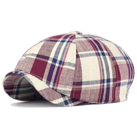 Spring Summer Breathable Plaid Newsboy Cap Peaky Octagonal Hat Vintage Soft Casual Berets Cap Visor Gatsby Flat Ivy Hat 3