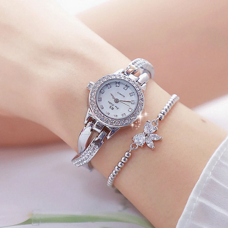 Fashion Women Watch Small Size Silver Stainless Steel Rhinestone Quartz Wristwatch 2023 Ladies Simple Casual Diamond Watches New