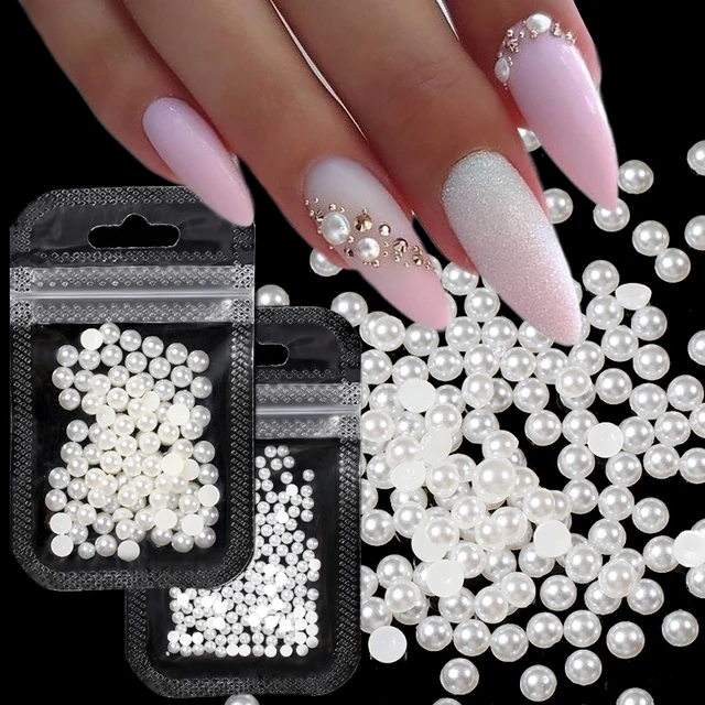 Nail Art Rhinestones Half Round Pearl Bead Mixed Size White Half Round  Flatback Pearls For DIY Decoration Nail Bead Stones