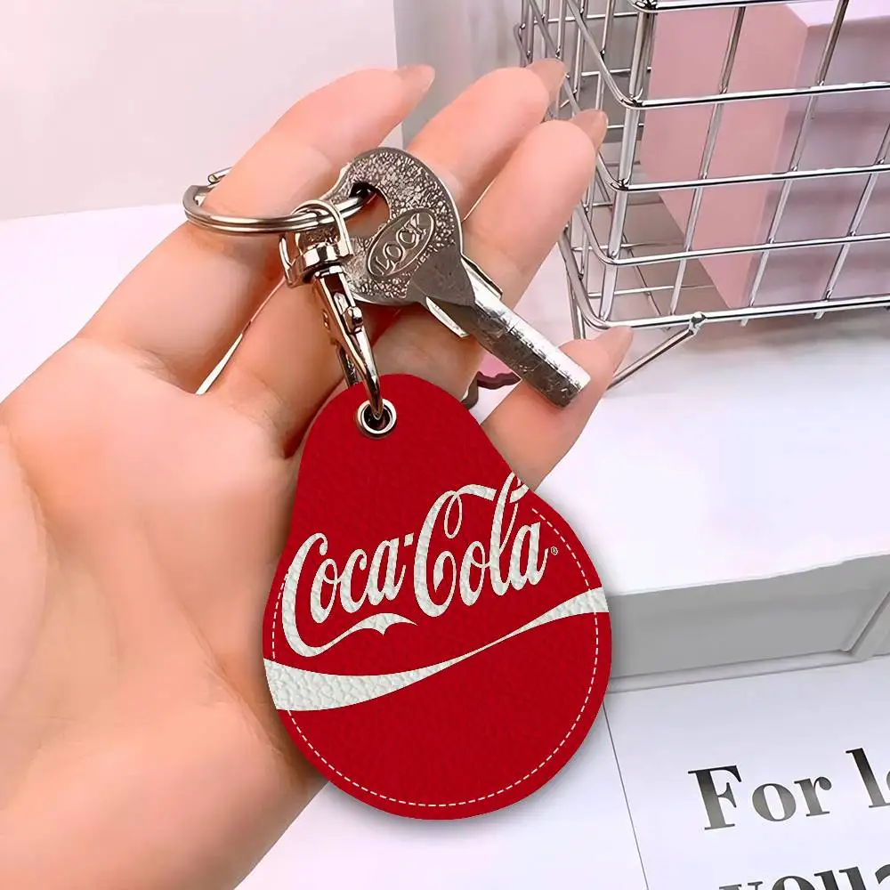 C-Coca-Cola Männer und Frauen Universal Rostschutz Schlüsselanhänger PU Leder Zugang Kartenhalter Drop Schlüsselanhänger Ring – Detail 7