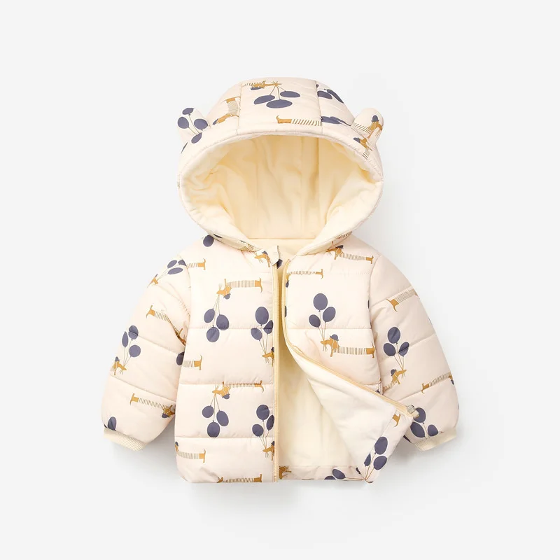 Baby Printed Hooded Puffer Jacket Infant Warm Fleece - Lined Coat Bear Ear Design