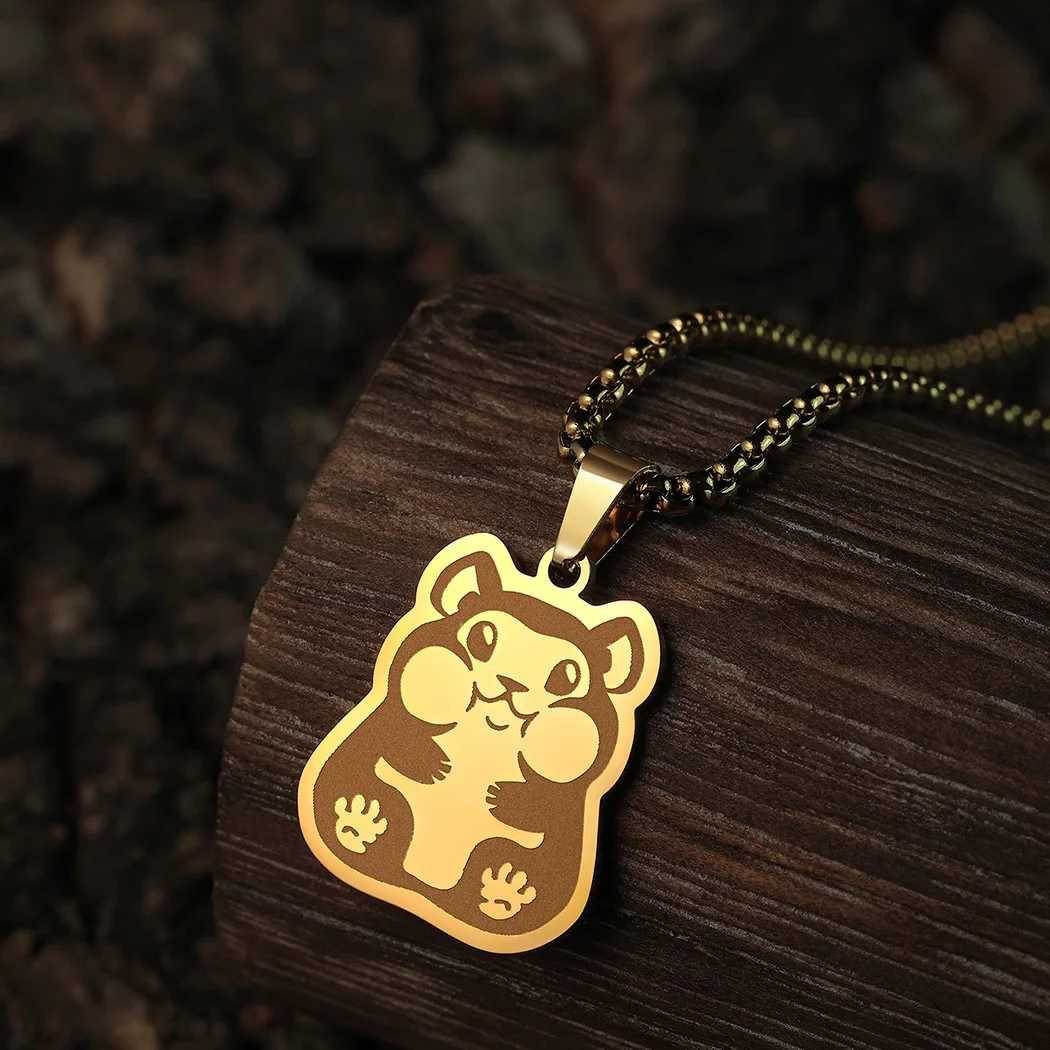

Ожерелье Chandler с подвеской в виде полных щек хомяка, милое мультяшное украшение из нержавеющей стали с животными для мужчин и женщин