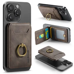 Magnetic Flip Card Slot Leather Wallet Purse with Ring Holder (Coffee)