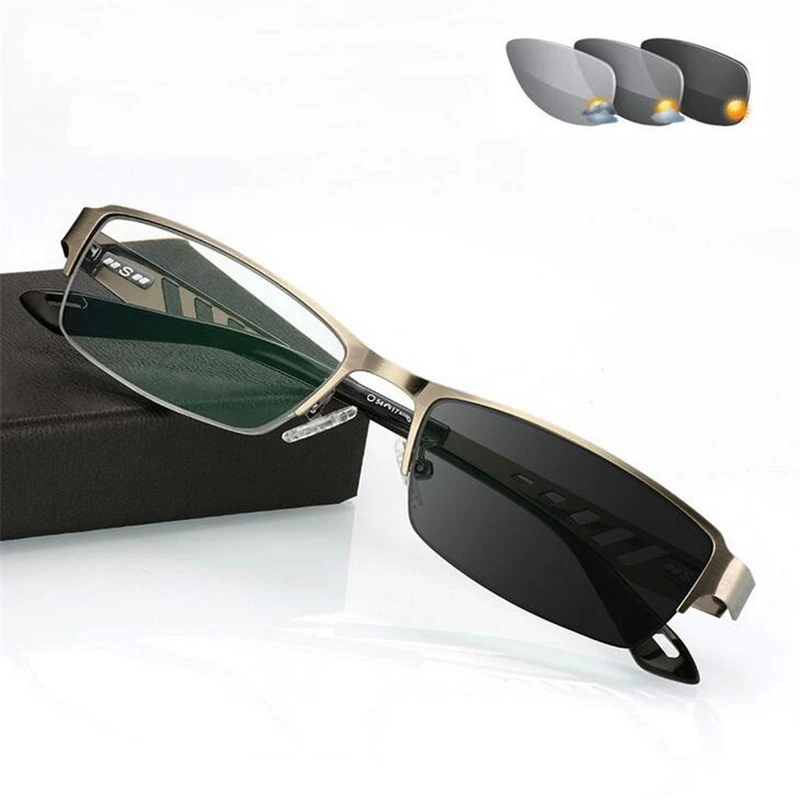 Outdoor Shade Anti-Uv Half Frame Occhiali Da Vista Fotocromatici Farmiopi Occhiali Da Ipermetropia Quadrati Lente D'Ingrandimento 0 + 25 + 50 + 75 A +
