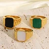 New 2023 Metal Glossy Shell Rings for Men Geometric Width Signet Square Finger Punk Style Fashion Ring Jewelry Christmas Gift 1