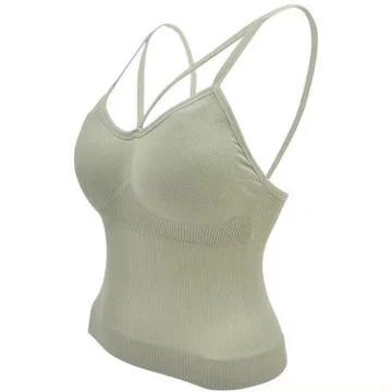 Women's Seamless body-fitting vest Wrapped detachable chest pad Cut top Elastic sexy cross open back V-neck vest bra women lingerie bra