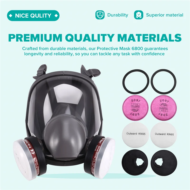 Masque à gaz intégral 6800 avec filtres, protection chimique, noir