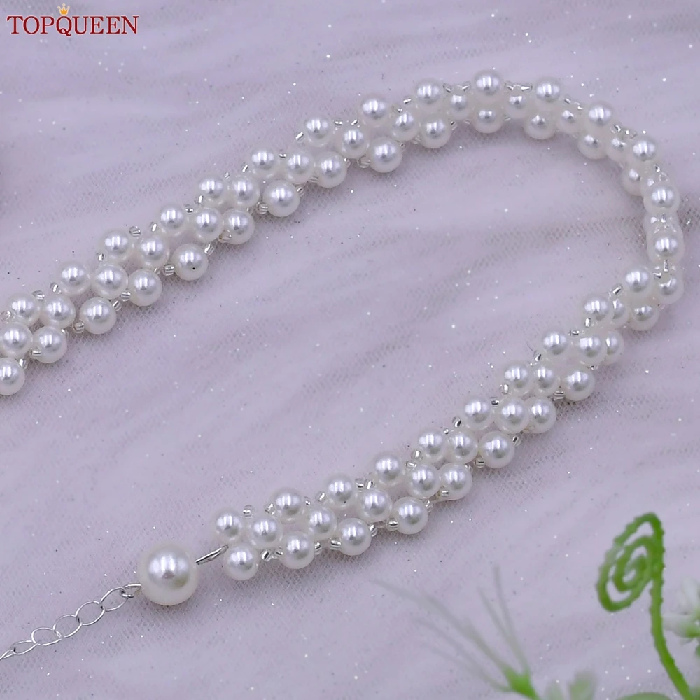 TOPQUEEN S398 Pearl Chain Woman Belt Elegent Beaded Ladies Dresses Sash Bridal Wedding Accessories Bridesmaid Girl Waistband