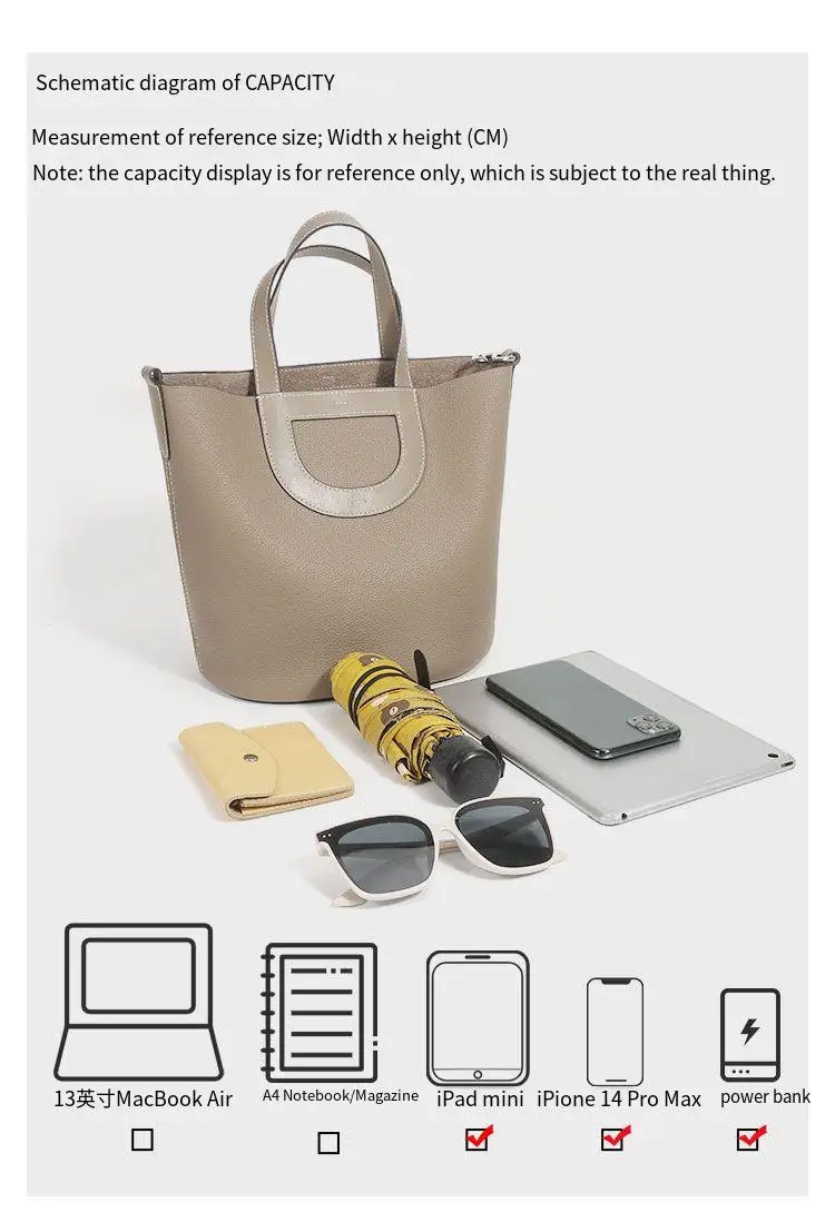 Luxury ladies bag shopping basket bag baotou layer cowhide large capacity portable bucket bag commuting