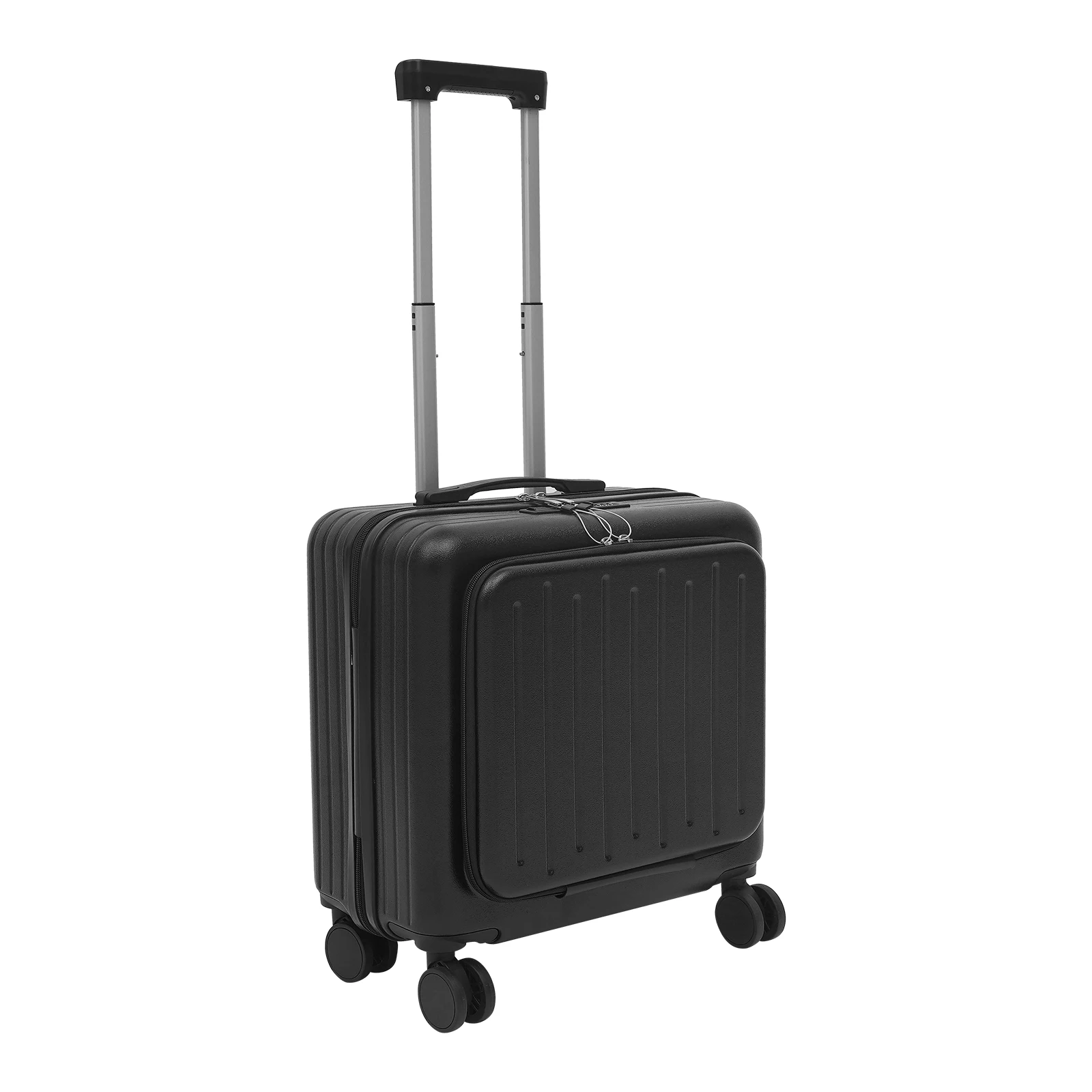 Schwarzes ABS 18-Zoll-Handgepäck mit Frontöffnung und multifunktionalem Gepäckfach für Bordgepäck mit Vorderfach Reisekoffer – Detail 8