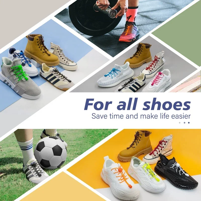 Lock Shoe laces Round Tennis Elastic Without ties for Adult Kids Sneakers Accessories