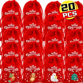 20pcs Christmas Gift Bags Drawstring Bags for Children Candy Bags Drawstring Drawstring Gift Bags Red Christmas Flannel Bags 1