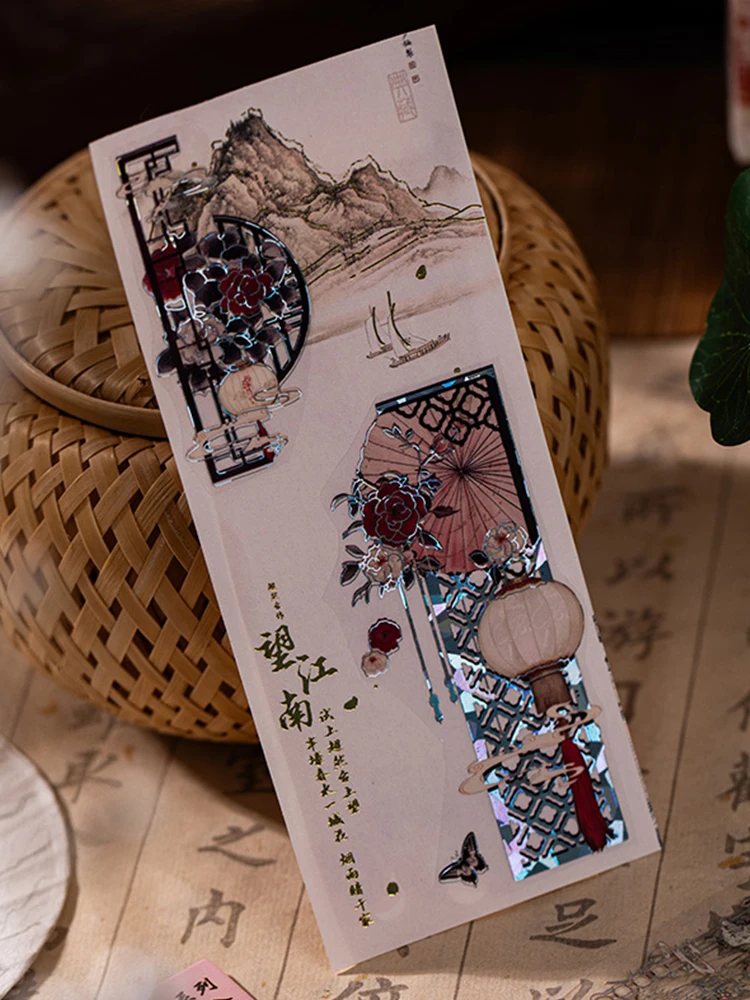 3 Blatt/Beutel mit klassischen Blumen, Heißpräge-PET-Aufkleber im chinesischen Stil, kreatives Tagebuch, Notizbuch-Aufkleber, DIY-Collage-Dekoration – Detail 6