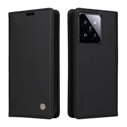 Premium Ultra-Slim Magnetic Leather Wallet Flip Cover Case for Xiaomi 14 Ultra 5G (Black)