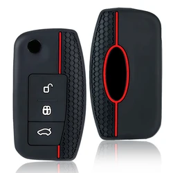 Silicone Car Key Case Cover and Holder (Red Line)