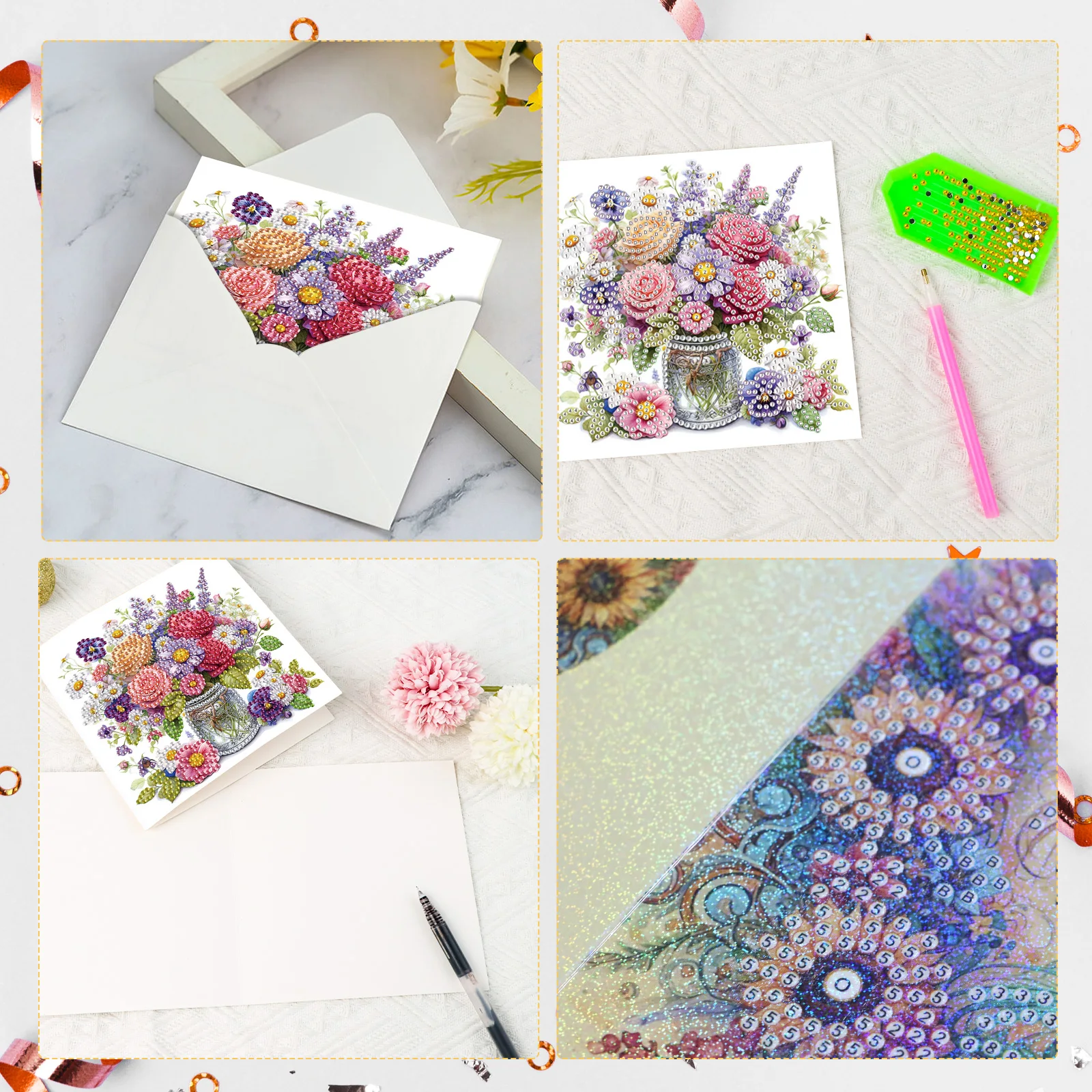 6PCS Floral Diamond Art Painting Greeting Card Kit - Special Shaped Diamond Art Gifts