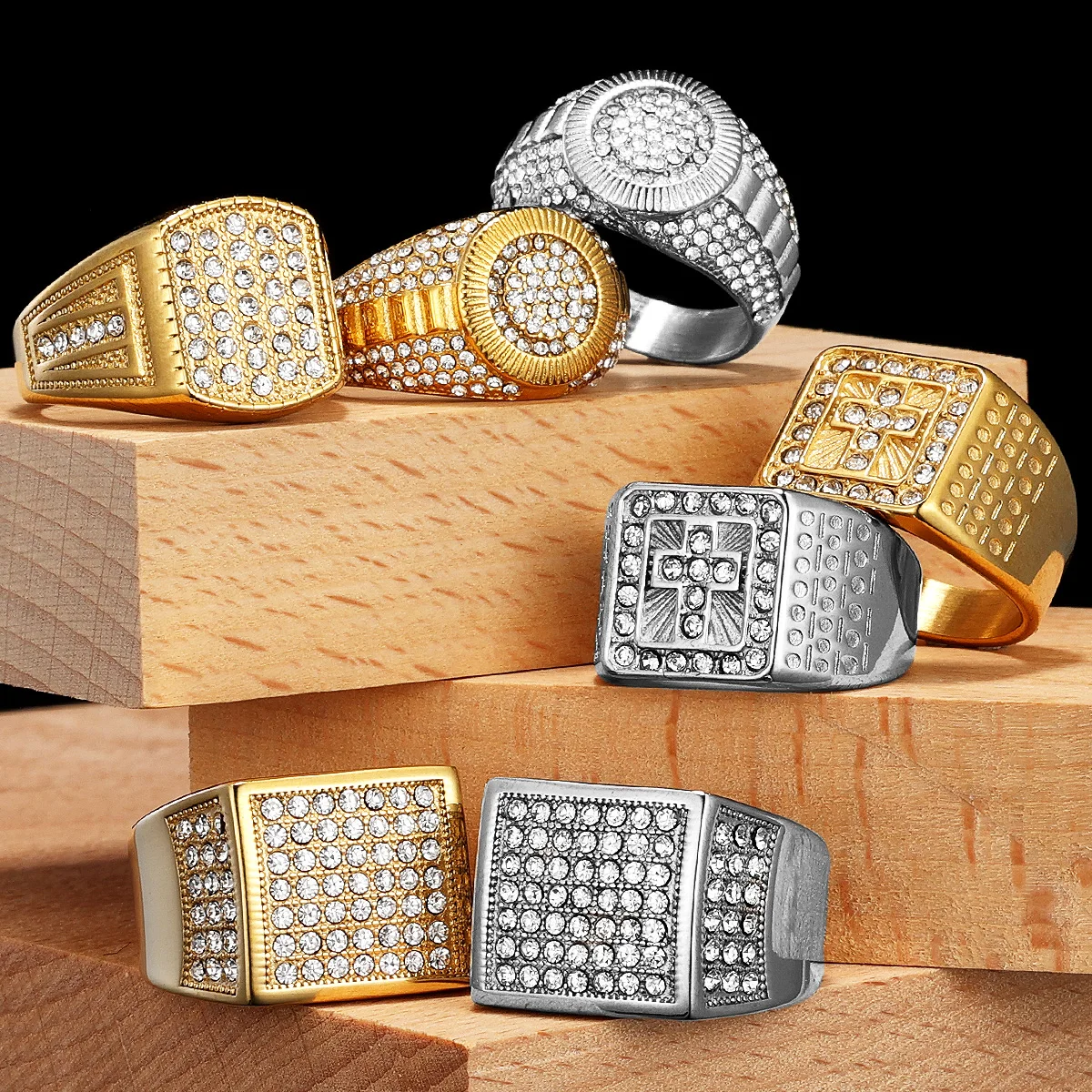 Men's Gold Plated Hip Hop Ring – Crown Design With Cubic Zirconia, Viking & Celtic Style Statement Jewelry - View #4
