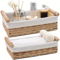 1pc Bathroom and Kitchen Storage Basket - Small Wicker Organizer for Countertops - Round Paper Rope 1