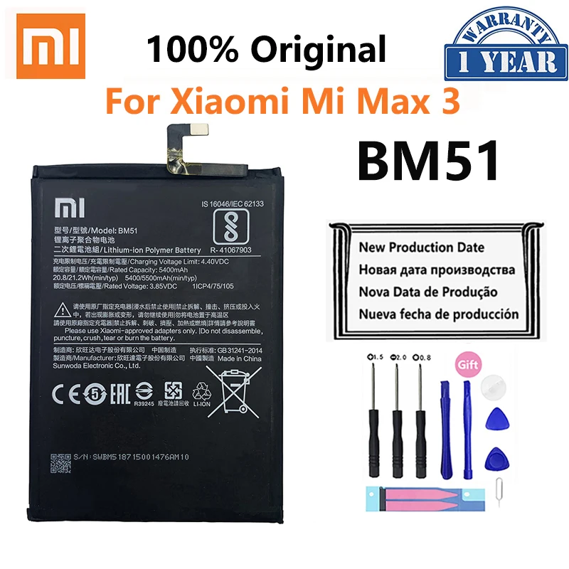 

100% Оригинальный аккумулятор Xiao mi BM51 5500 мАч для Xiaomi Max 3 Max3 MiMax3 высококачественные сменные батареи для телефона