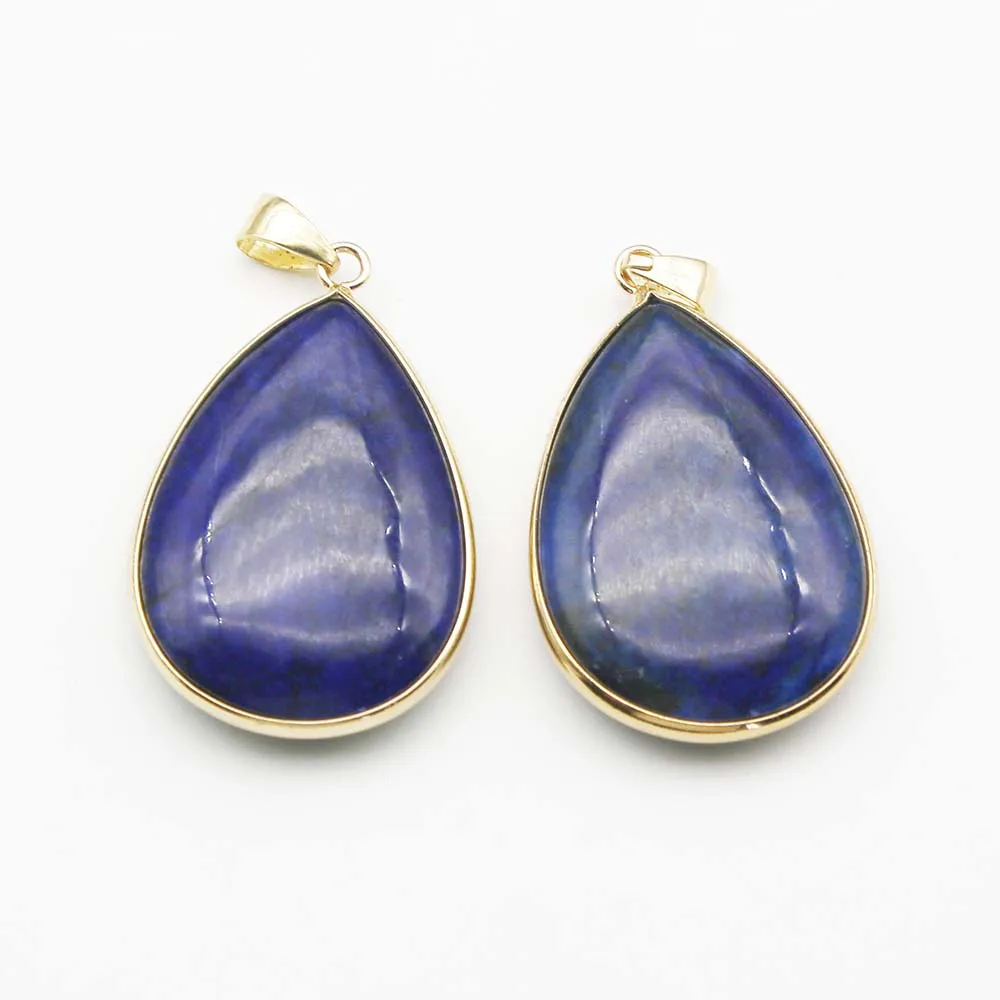 Quality Natural Stone Goldplated Edge Crystal Agate Water Drop Pendant Mineral Healing Charms Jewelry Accessories Wholesale 4Pcs