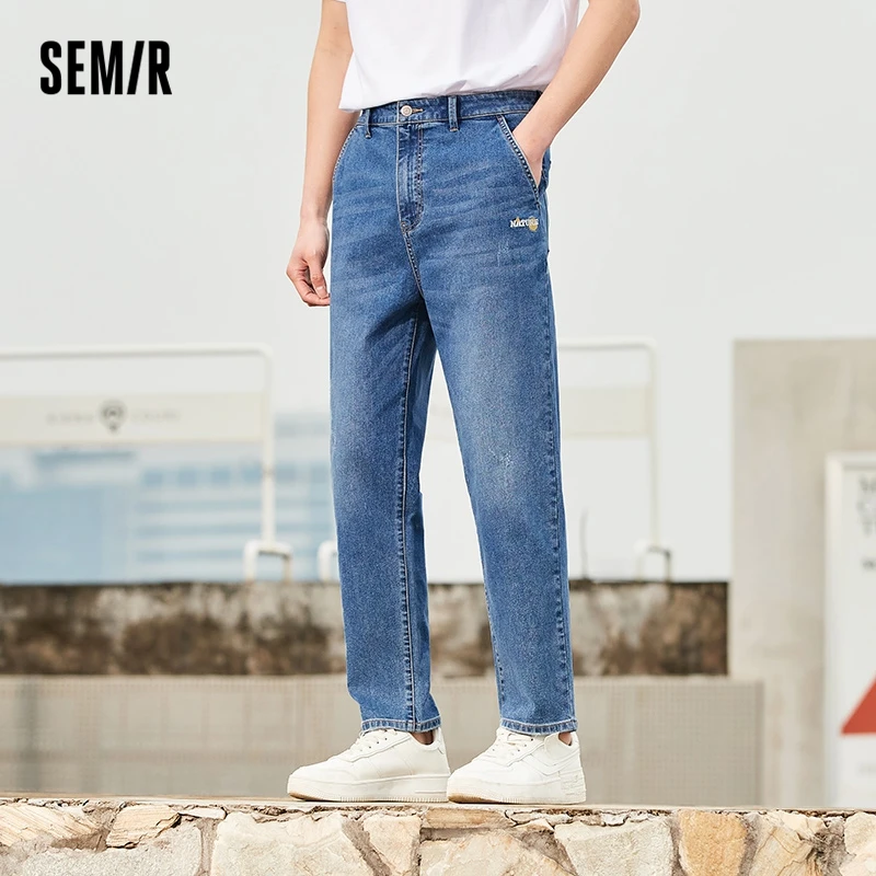 

Semir Jeans Men Black Technology Antibacterial Cool Feeling 2022 Summer New Loose Tapered Boys Embroidered Trousers Tide