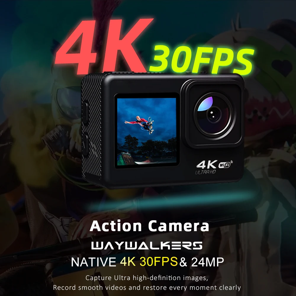 

Экшн-камера Waywalkers 4K FHD, 16 Мп, 2,0 дюйма, ЖК-дисплей