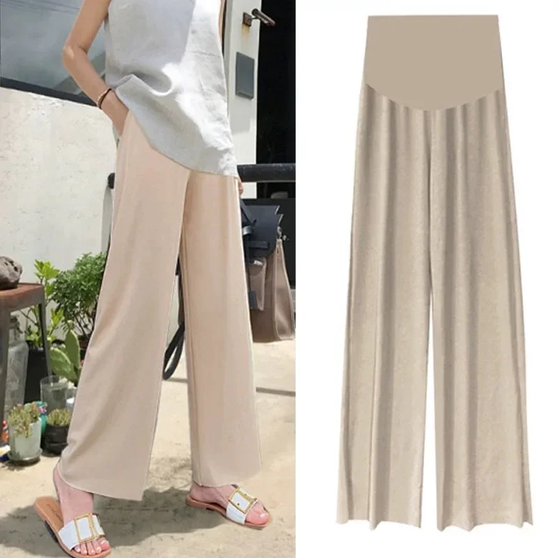 Ice Silk Pants Wide-leg Pants Thin Outer Wear Loose Pleated Summer Maternity Wear Maternity Summer maternity pants