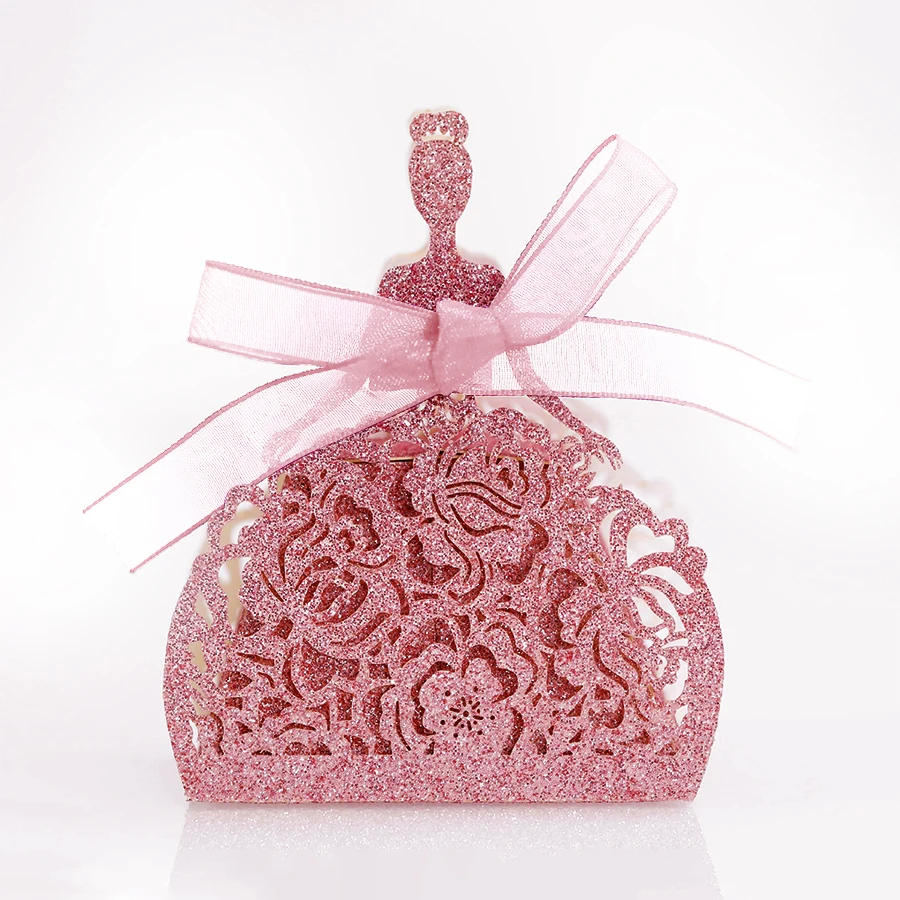 Bride Flower Dresses Candy Box Laser Cut Box Gifts Bags Favor Boxes Wedding Birthday Parties Glitter Packing Supplies 10Pcs/set wooden gift card boxes acrylic card box