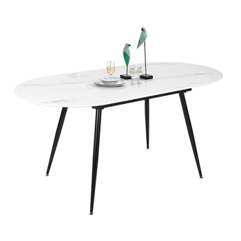Extendable Dining Table, 120-160 Marble Effect Oval Kitchen Table for Dining Room,Kitchen,4-6 Seater Table