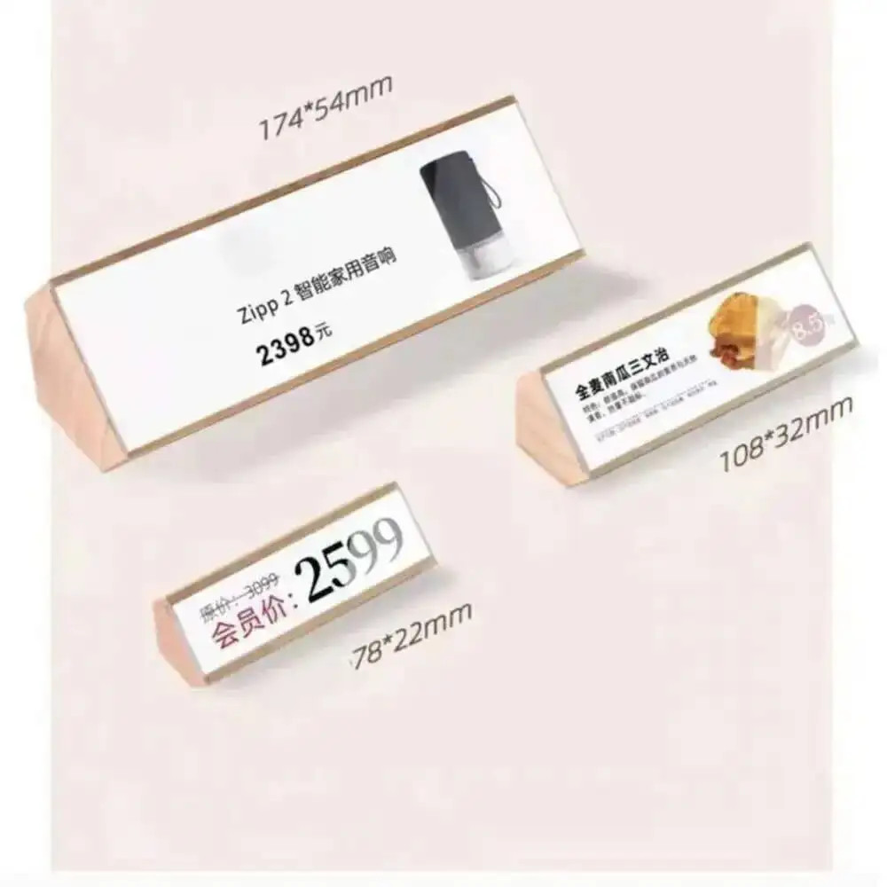 2 Stück 78x22mm Mini-Holz-Preisschilder Papieretiketten Tischnummern Platzkarten-Halter Kleine Acryl-Schildhalter Displayständer – Detail 1