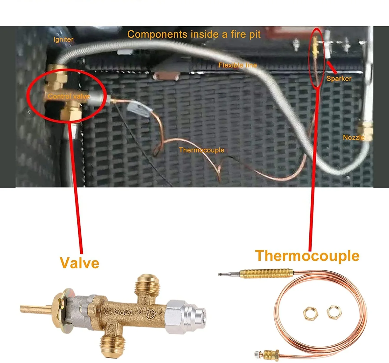 7pcs/kit Flame Failure Safety Control Valve fit Low Pressure LPG Propane Gas Fireplace Fire Pit Igniter Assembly Grill Heater safety valve switch