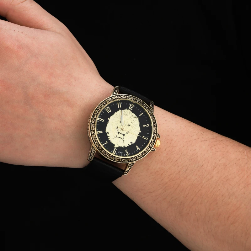 new Gold Skull Lion Tiger Men luxury business Military Quartz watch golden stainless steel band men watches male clock Relogio