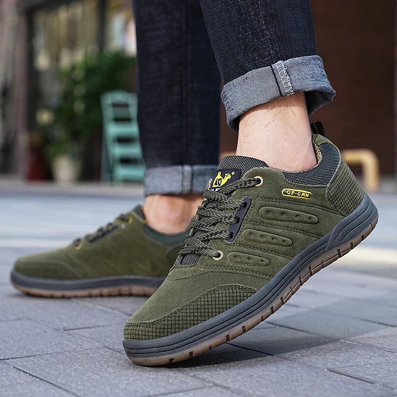 HIKEUP High Quality Men Hiking Shoes Spring New Durable Leather Climbing Shoes Men's Outdoor Shoes Walking Sneaker