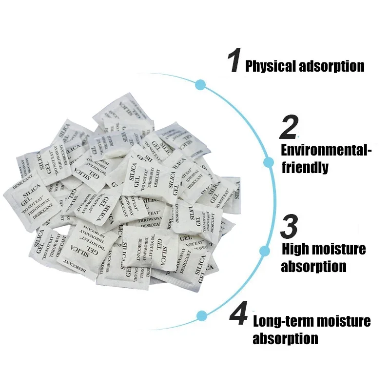 50Pcs 1g Non-toxic Silica Gel Packs Desiccant Pouches Damp Room Kitchen Clothes Moisture Absorber Dehumidifier Food Storage
