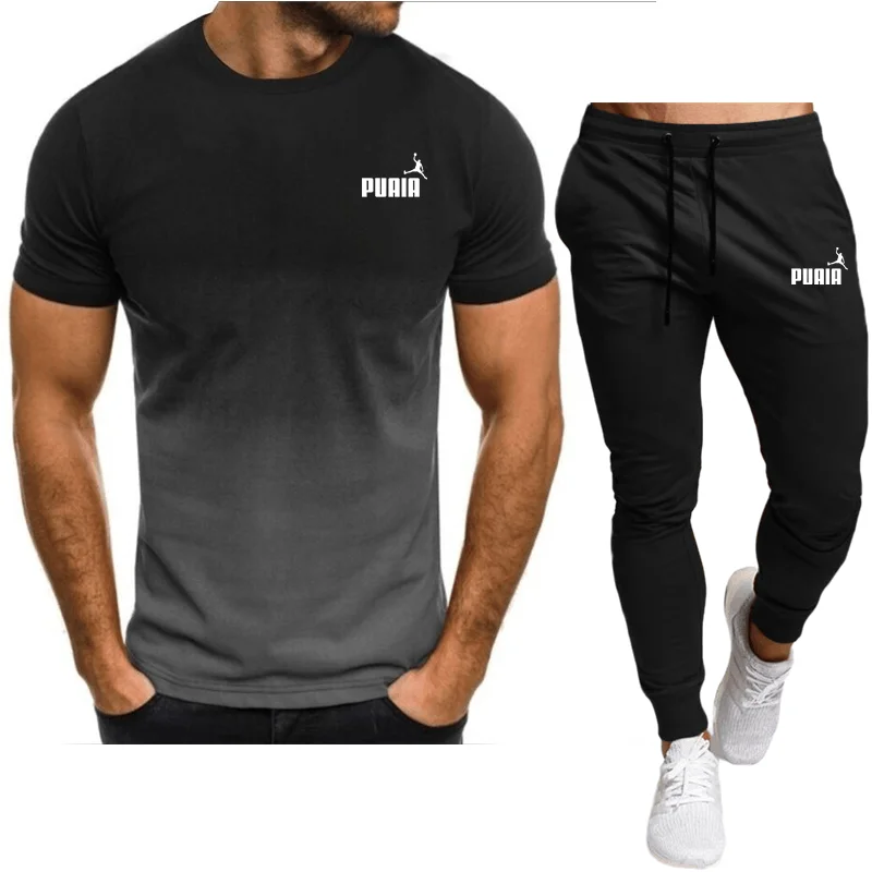 Summer men's set fashion sportswear men's short sleeved T-shirt+sports pants set men's casual men's clothing men's jogging pants