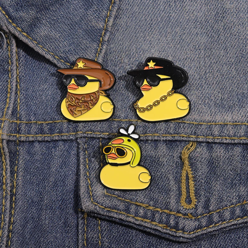 Western Cowboyhut Ente Emaille Pins niedlichen Cartoon Entlein Broschen Zubehör Rucksack Hut Revers Abzeichen Schmuck Geschenk für Freunde – Detail 5