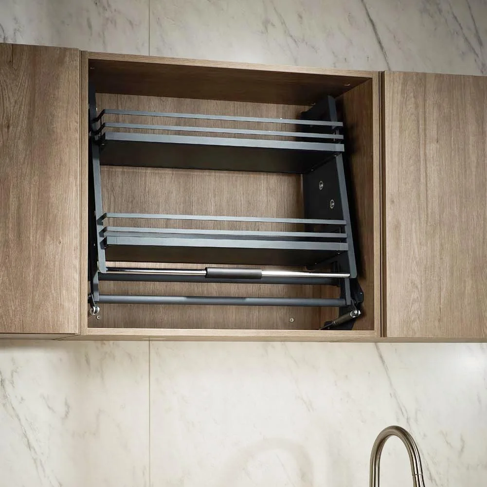 WELLMAX Kitchen Wall Cabinet Chrome Support Kitchen Cabinet Afterburner Pull Down Lift Basket