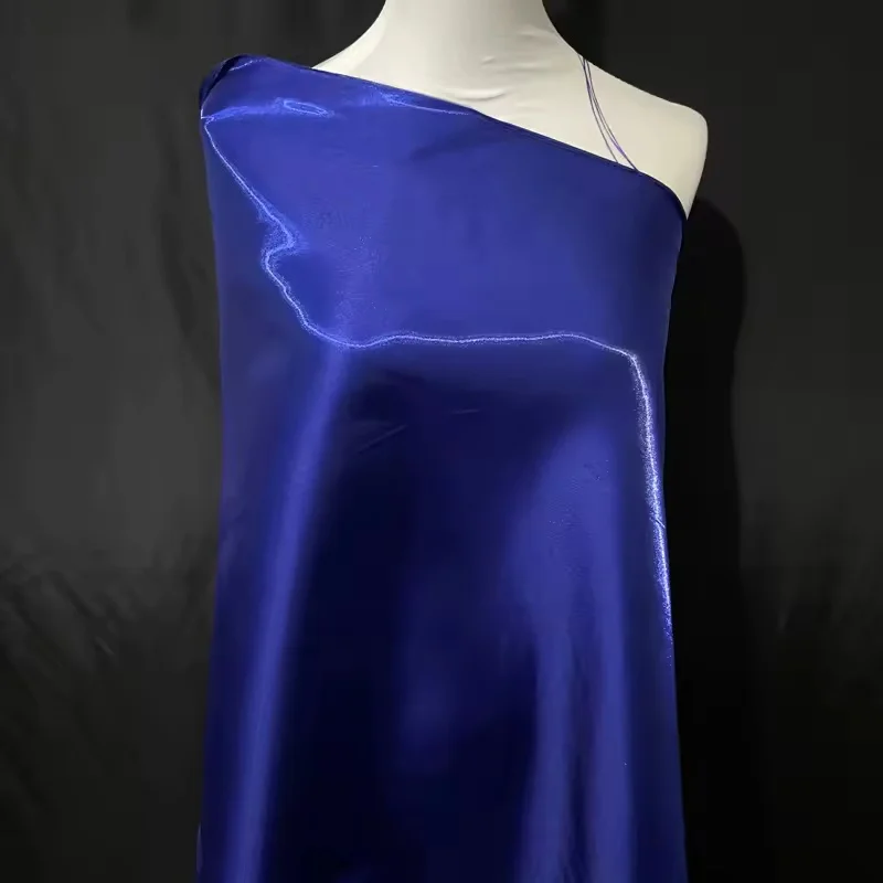 Blue Luxury Glossy Metallic Reflective Satin Fabric for Fashion and Formal Wear