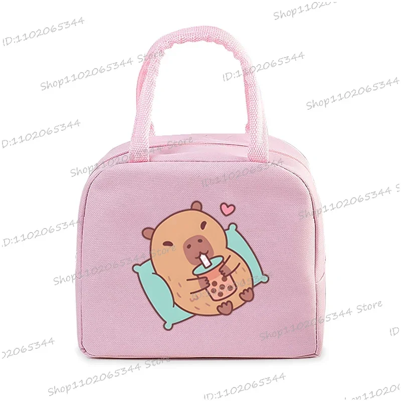 Capybara Bobo Tea Print Insulated Cartoon Lunch Tote Bag