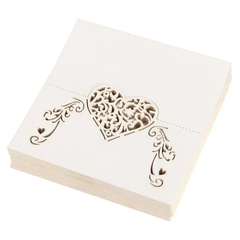 레이저 컷 하트 모양 장소 카드 웨딩 이름 카드, 웨딩 파티 테이블 장식, 웨딩 장식, 50 개