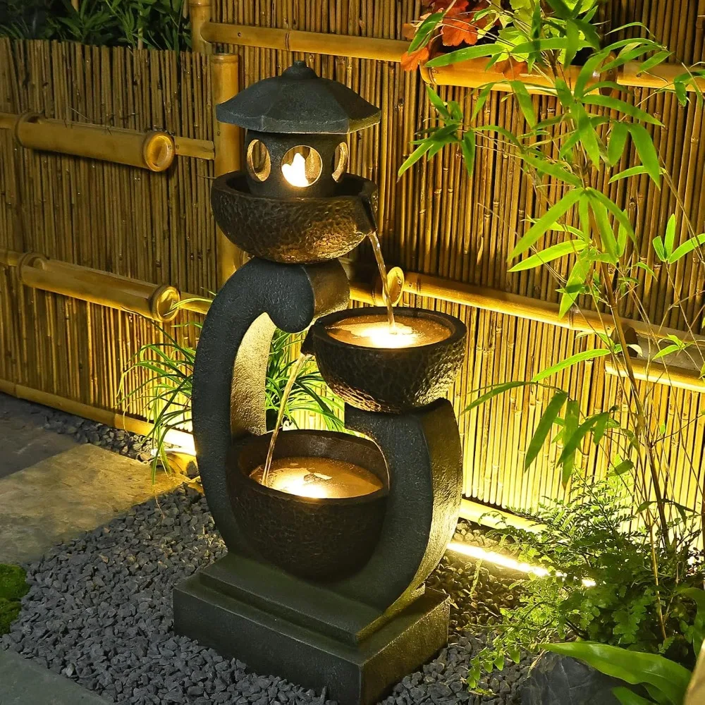 Outdoor Zen Pagoda fountain viewing angle 1
