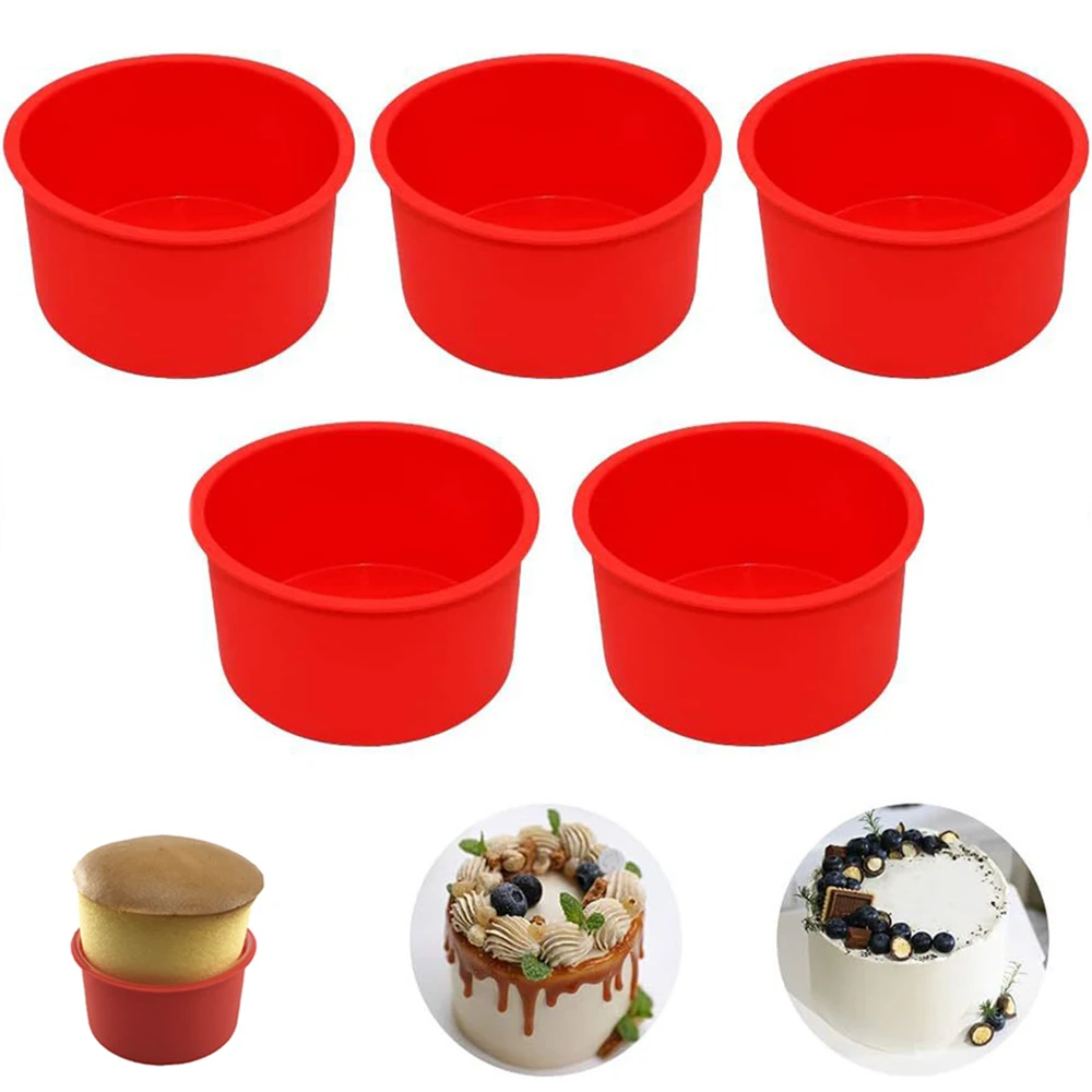 4Inch Silicone Mini Mold Round Silicone Cake Pan Reusable Cake Pan for Muffin, Cupcake, Layer, Cheese, Rainbow Kitchen Tool